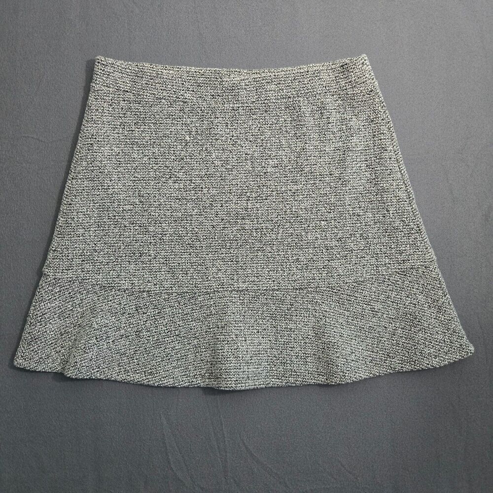 LOFT Midi Skirt Women L Pull On Gray Black Tweed Knit Straight Stretch